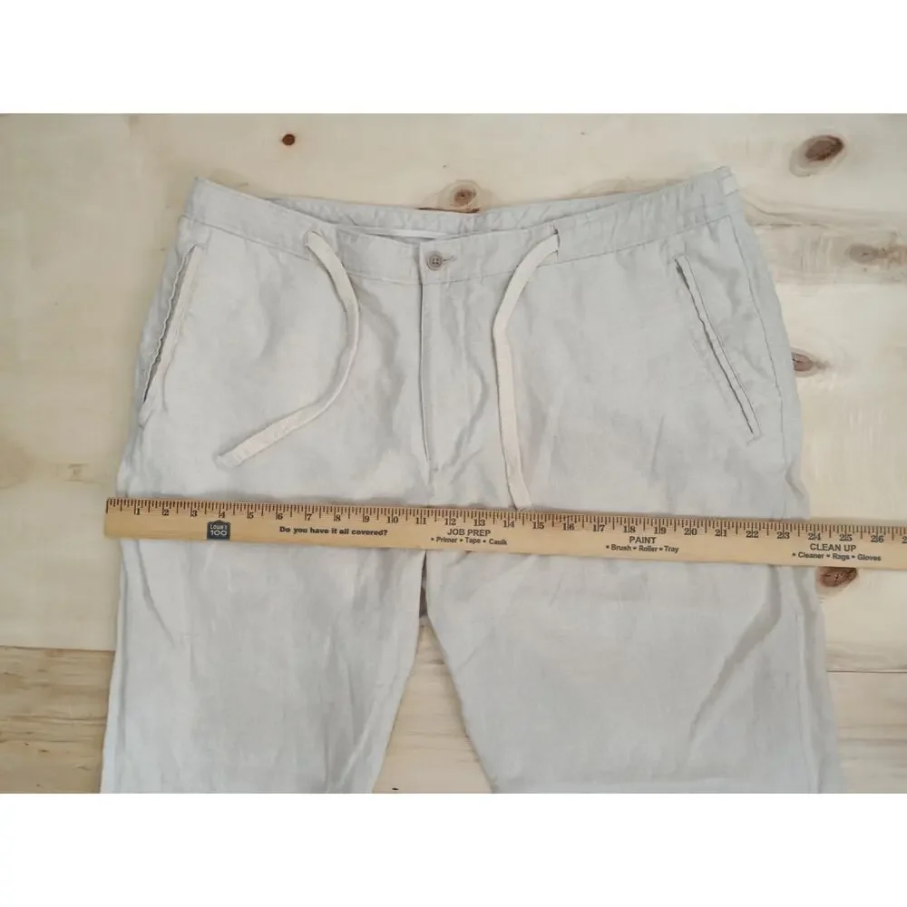 Tasso Elba 100% Linen Pants Mens 38x32 Beige Drawstring Beach Resort Trousers